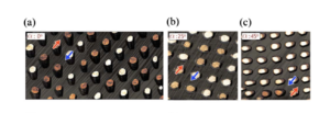 Tuning magnetostatic interaction in single-crystalline nanodot arrays with in-plane easy axes